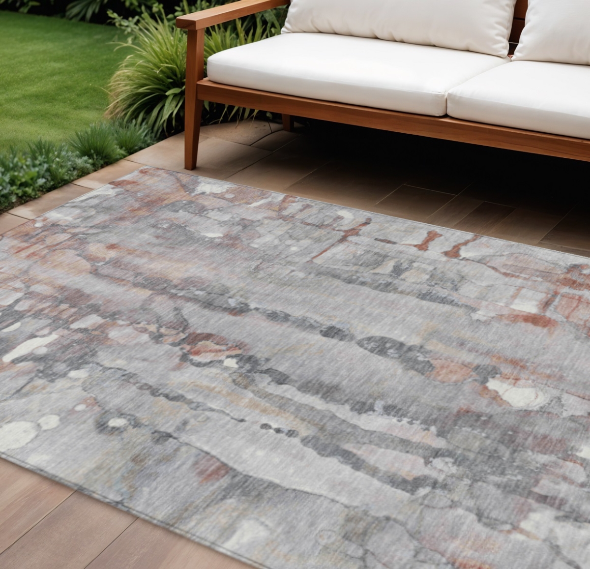 632116 8 x 10 ft. Copper & Gray Abstract Washable Transitional Indoor & Outdoor Rectangle Area Rug