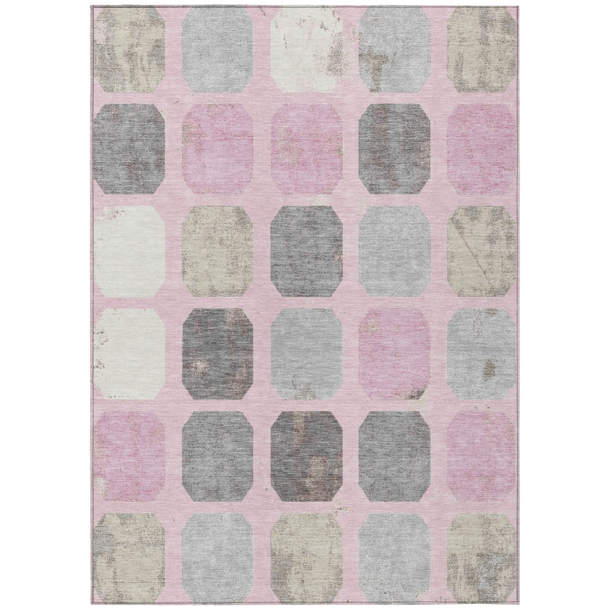 637970 10 x 14 ft. Pink Gray & Ivory Geometric Washable Transitional Indoor & Outdoor Rectangle Area Rug