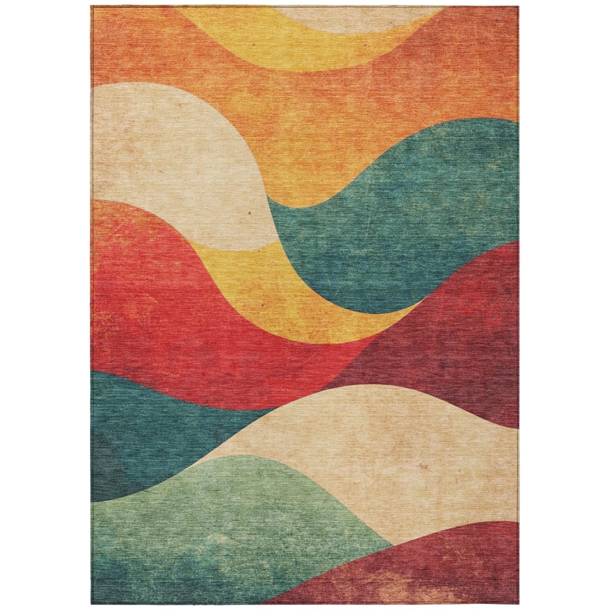 637999 9 x 12 ft. Orange Red & Teal Blue Abstract Washable Transitional Indoor & Outdoor Rectangle Area Rug