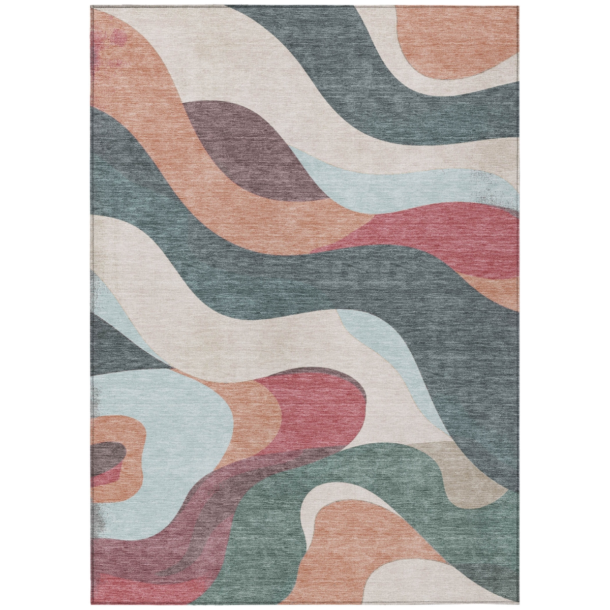 638023 9 x 12 ft. Coral Teal, Blue & Ivory Abstract Washable Transitional Indoor & Outdoor Rectangle Area Rug
