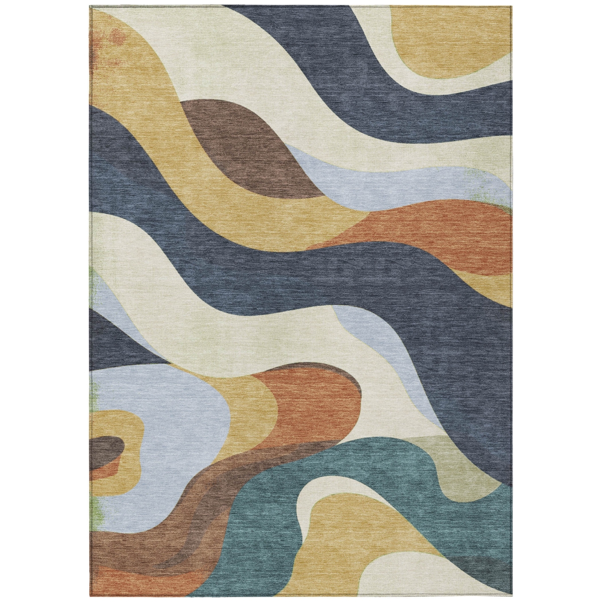 638026 5 x 8 ft. Gold Navy Blue & Ivory Abstract Washable Transitional Indoor & Outdoor Rectangle Area Rug