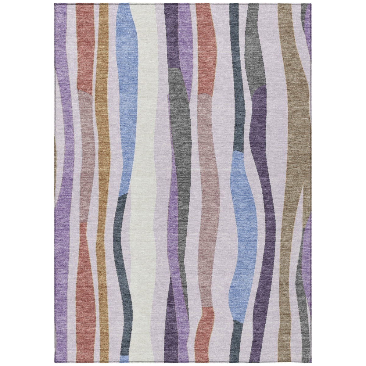 638118 8 x 10 ft. Lavender Ivory & Taupe Striped Washable Transitional Indoor & Outdoor Rectangle Area Rug
