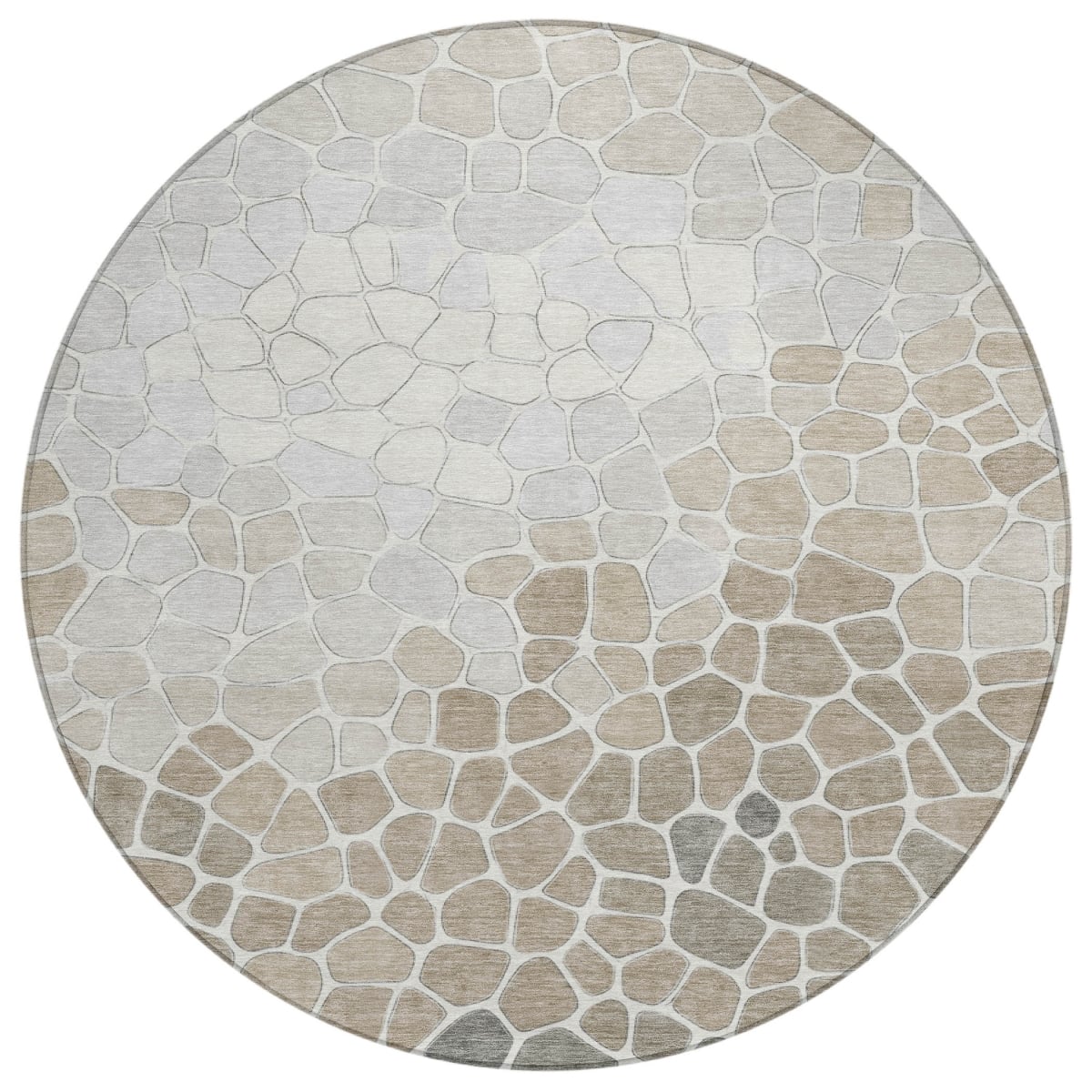 638189 8 ft. Taupe & Beige Geometric Washable Transitional Indoor & Outdoor Round Area Rug