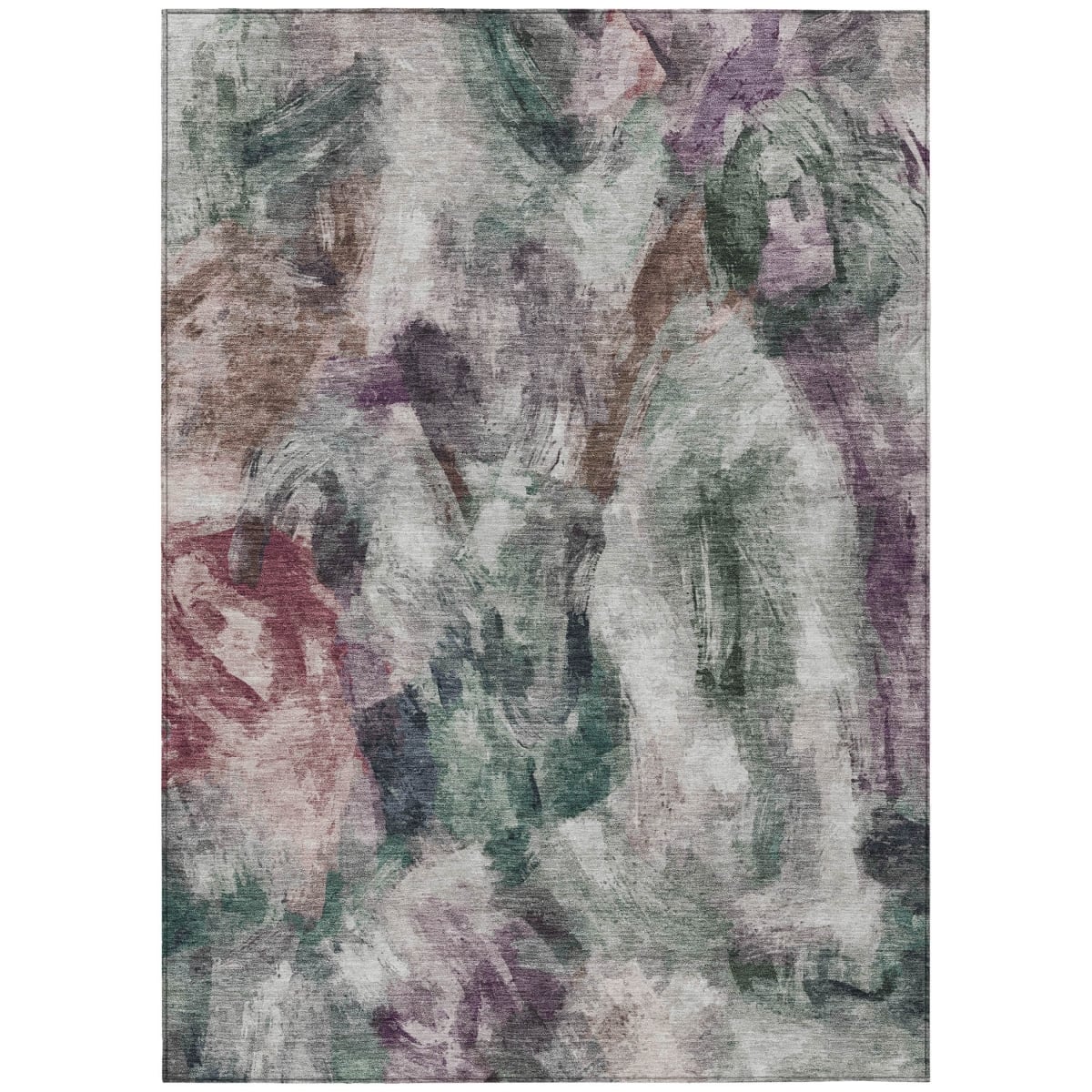 638484 3 x 5 ft. Green, Ivory & Blush Abstract Washable Transitional Indoor & Outdoor Rectangle Area Rug