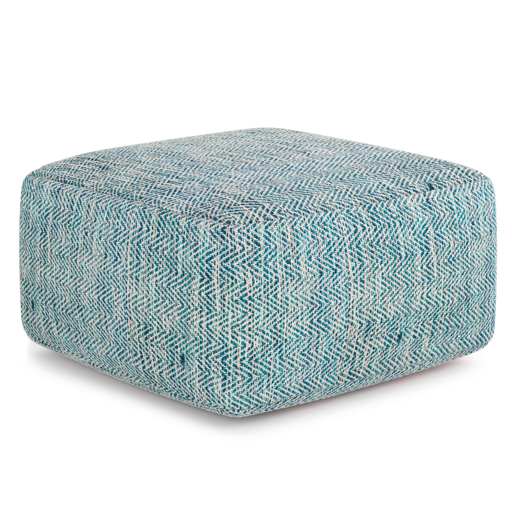 638503 10 x 20 x 20 in. Blue Cotton Pouf Ottoman