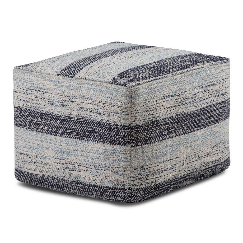 638516 14 x 18 x 18 in. Blue Cotton Pouf Ottoman