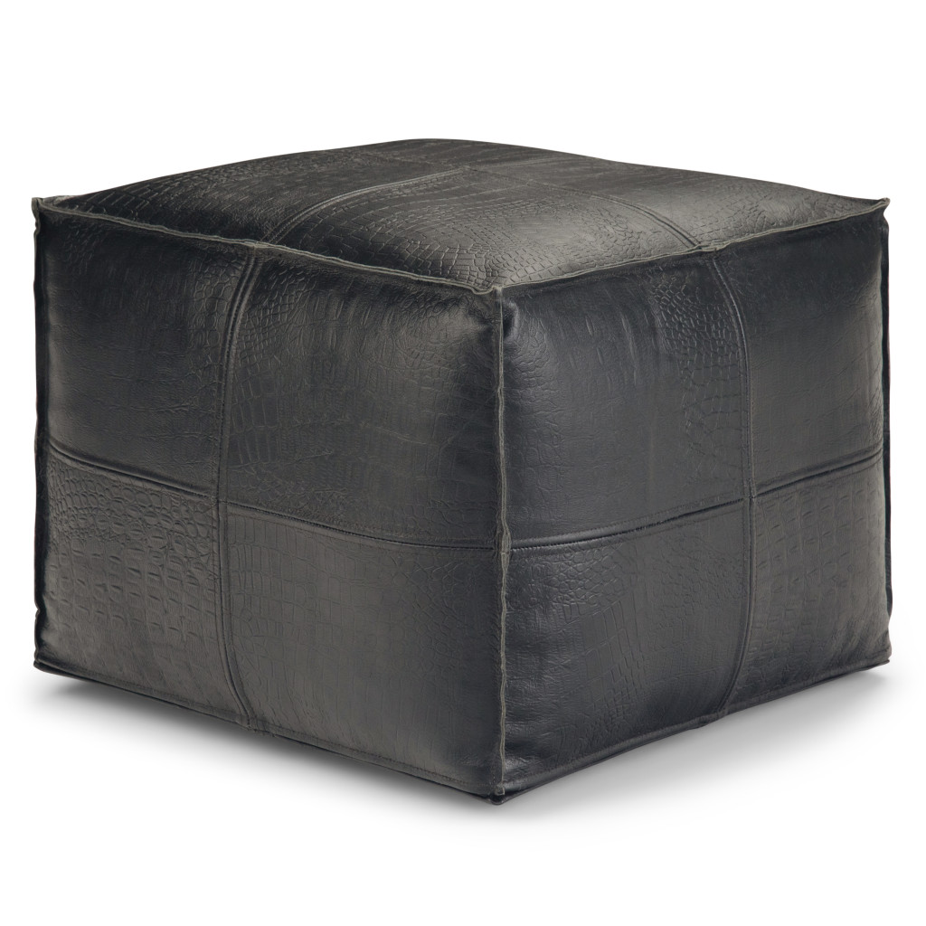 638570 14 x 18 x 18 in. Black Leather Pouf Ottoman