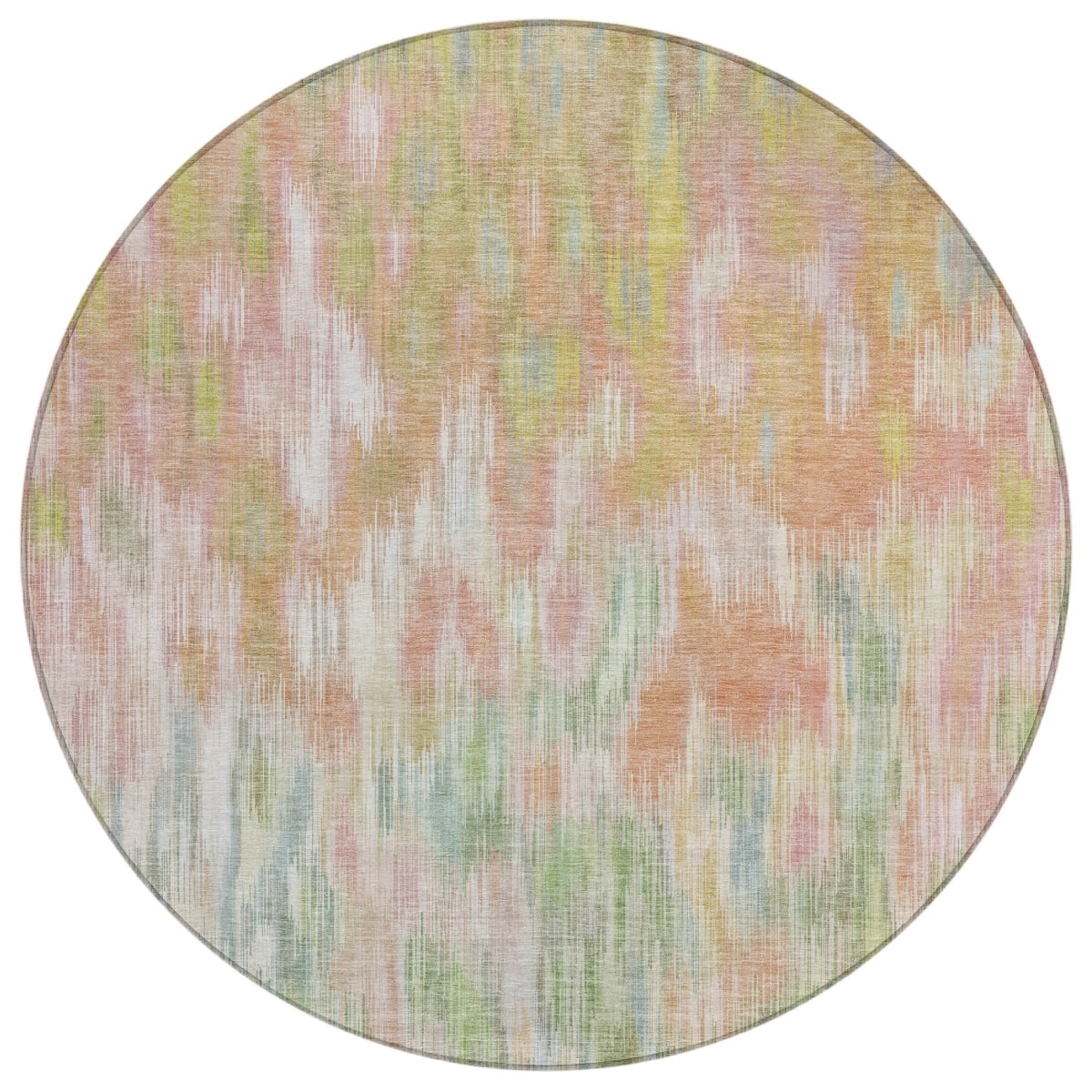 636511 8 ft. Coral Gold & Ivory Abstract Washable Transitional Indoor & Outdoor Round Area Rug