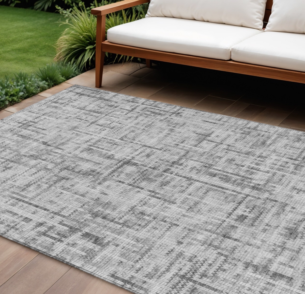 636561 9 x 12 ft. Gray & Ivory Striped Washable Transitional Indoor & Outdoor Rectangle Area Rug