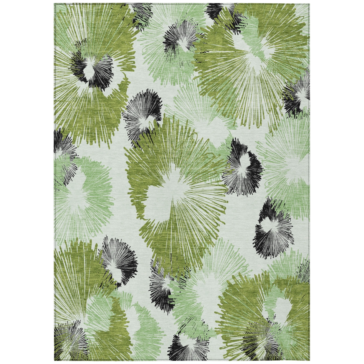 636646 10 x 14 ft. Olive Green, Ivory & Charcoal Floral Washable Transitional Indoor & Outdoor Rectangle Area Rug