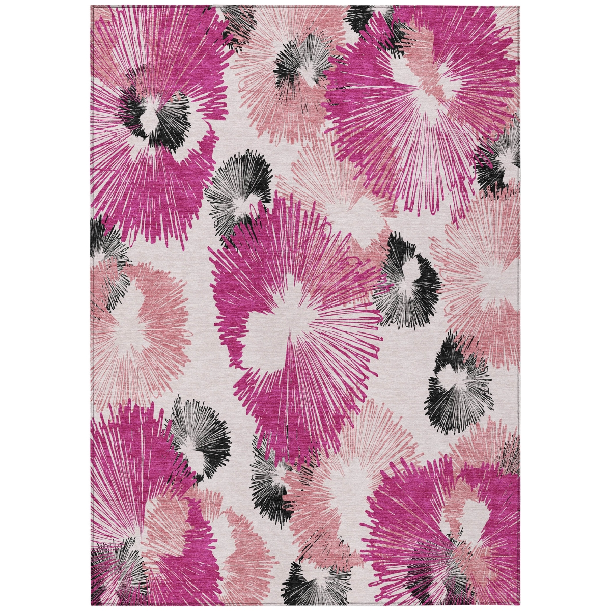 636657 9 x 12 ft. Pink Ivory & Charcoal Floral Washable Transitional Indoor & Outdoor Rectangle Area Rug