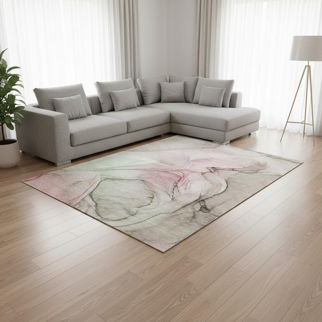 646618 8 x 10 ft. Blush & Ivory Abstract Transitional Washable Machine Made Rectangle Area Rug with UV Protection