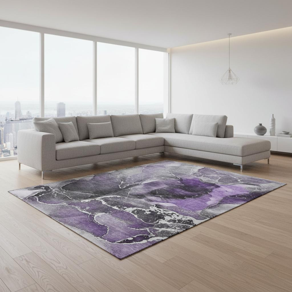 646697 9 x 12 ft. Purple & Charcoal Abstract Washable Machine Made Rectangle Area Rug with UV Protection