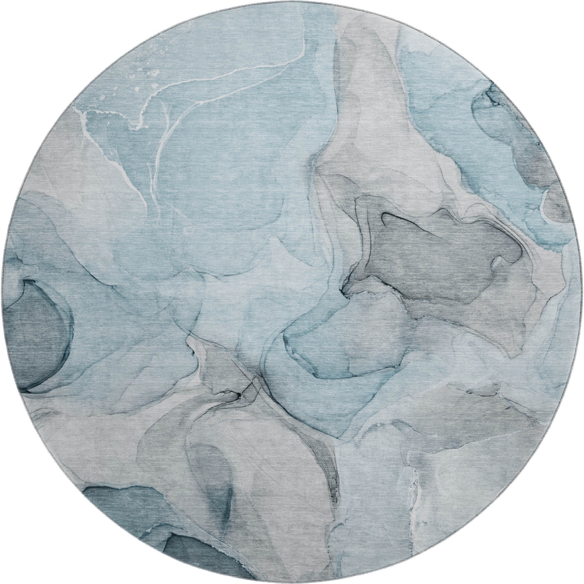 646743 8 ft. Teal & Gray Abstract Transitional Washable Round Area Rug with UV Protection