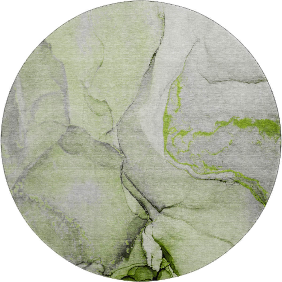 646825 8 ft. Green, Gray & Ivory Abstract Transitional Washable Round Area Rug with UV Protection