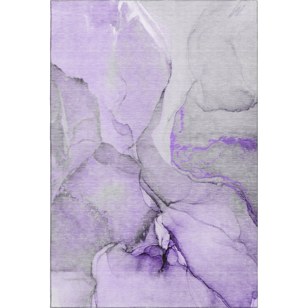 646835 3 x 5 ft. Purple, Gray & Ivory Abstract Transitional Washable Machine Made Rectangle Area Rug with UV Protection
