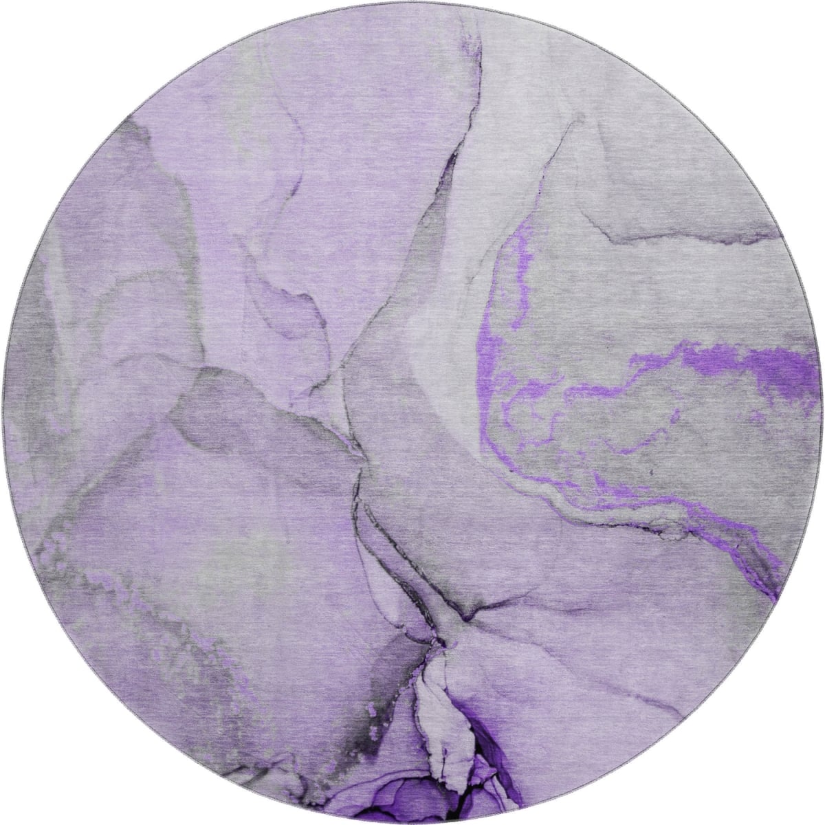 646837 8 ft. Purple, Gray & Ivory Abstract Transitional Washable Round Area Rug with UV Protection