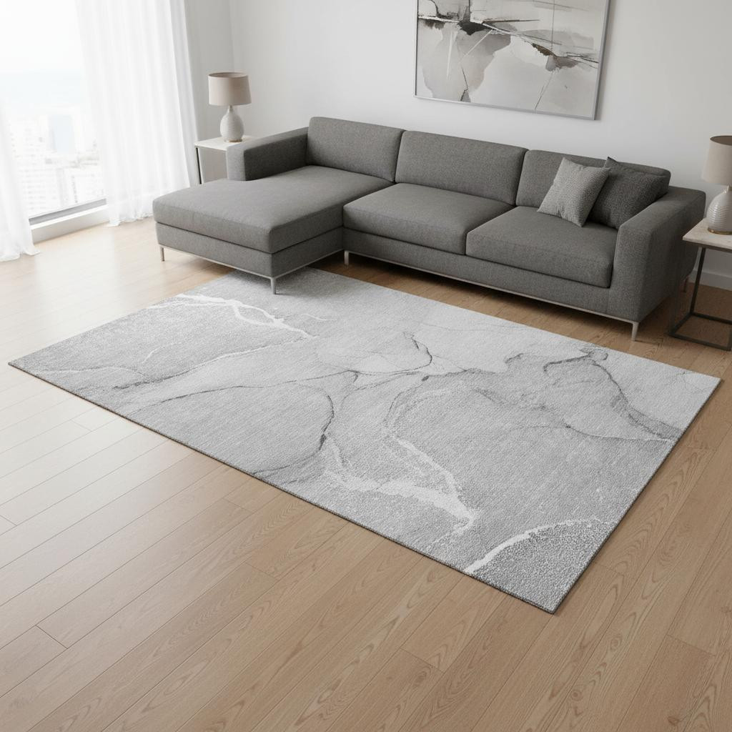 646964 8 x 10 ft. Gray & Ivory Abstract Transitional Washable Machine Made Rectangle Area Rug with UV Protection