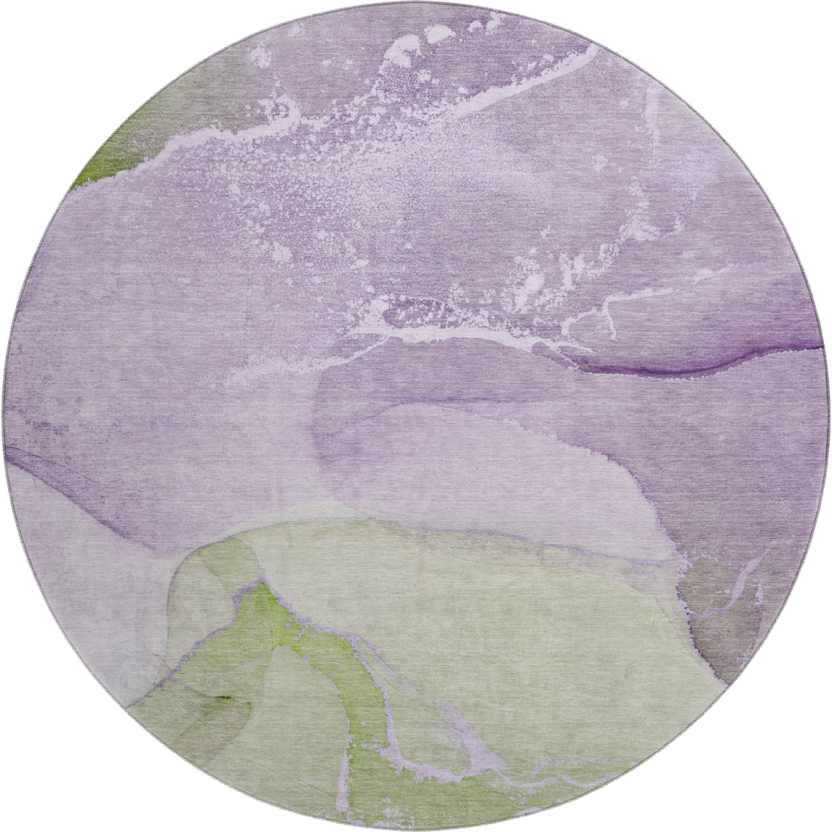 647209 8 ft. Purple, Green & Ivory Abstract Transitional Washable Round Area Rug with UV Protection