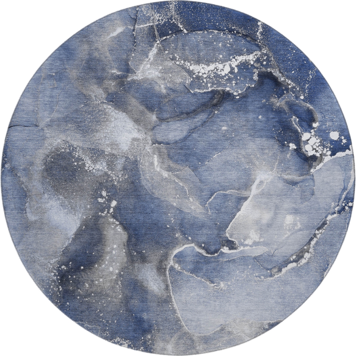 647239 8 ft. Navy Blue & Ivory Abstract Transitional Washable Round Area Rug with UV Protection