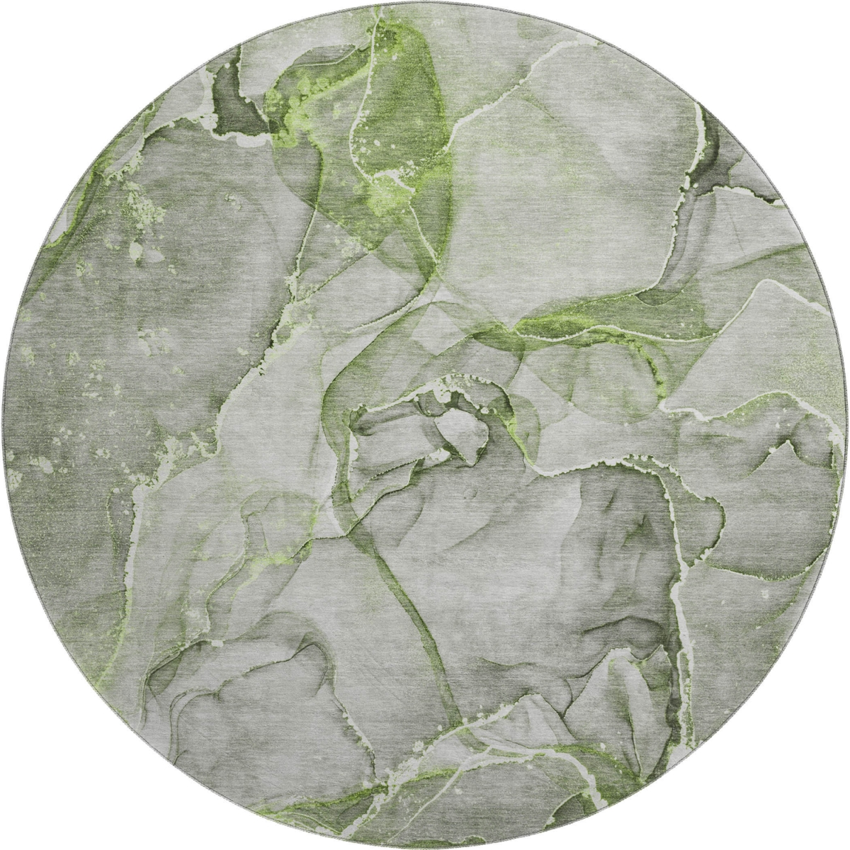 647269 8 ft. Green & Ivory Abstract Transitional Washable Round Area Rug with UV Protection