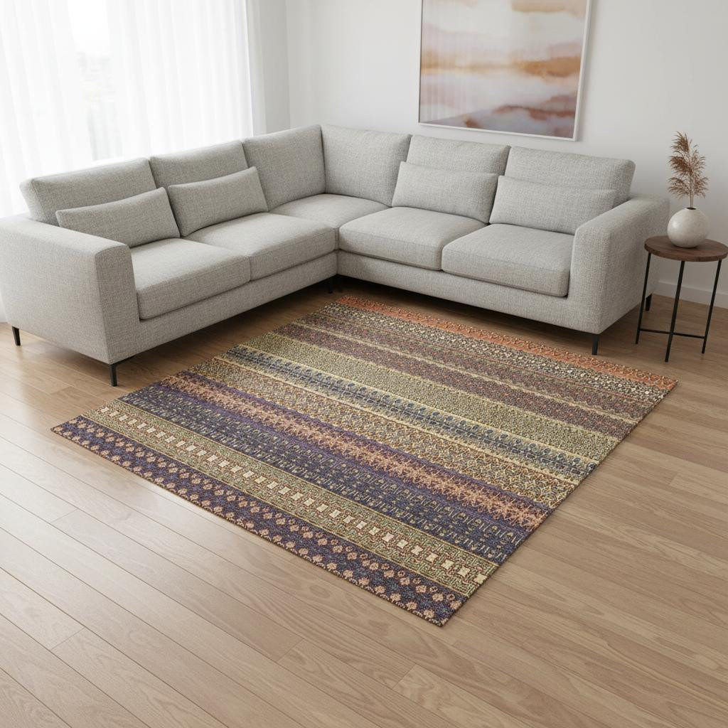 647542 10 x 14 ft. Rust & Purple Striped Washable Machine Made Rectangle Area Rug with UV Protection