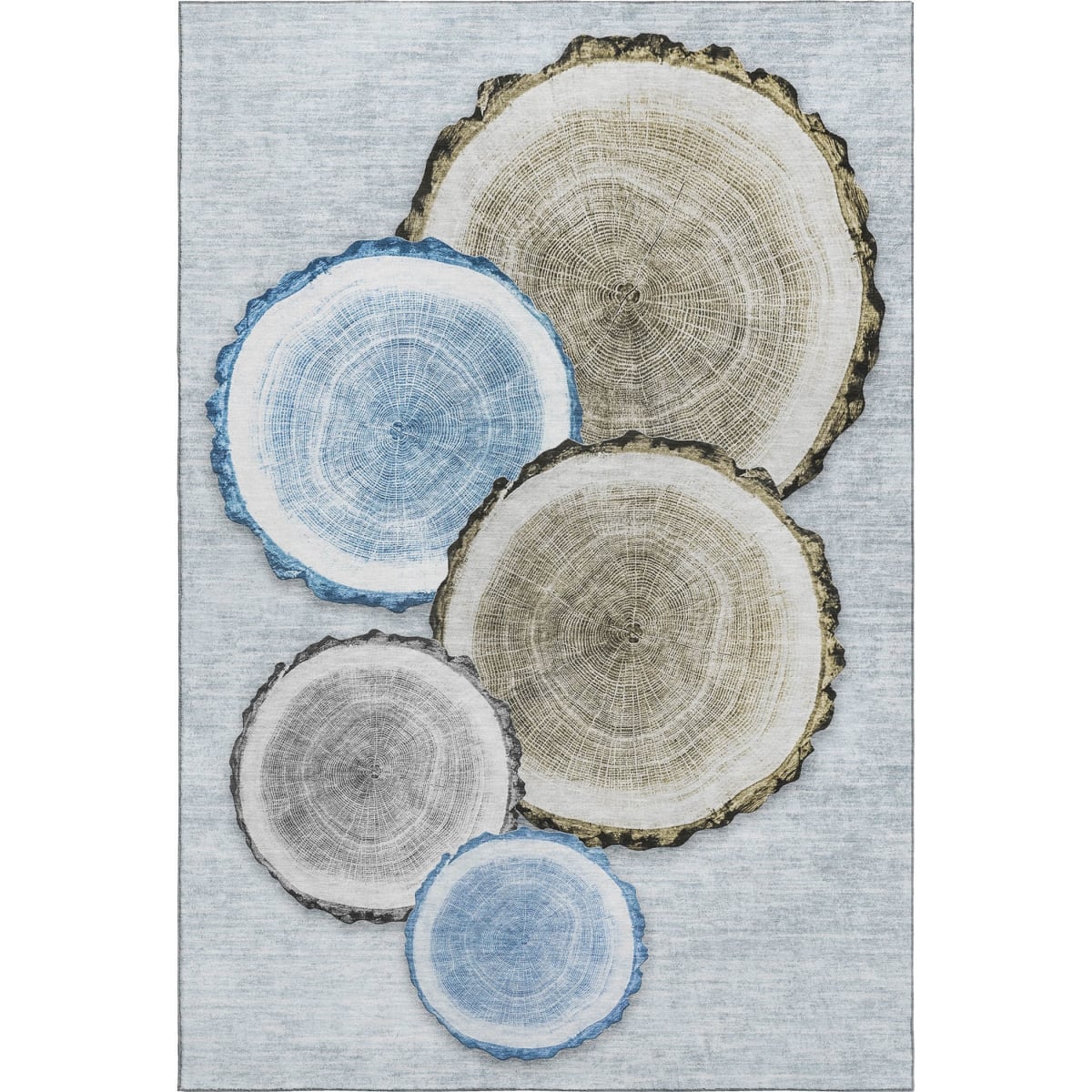 649922 8 x 10 ft. Blue, Brown & Ivory Woodland Lodge Washable Machine Made Rectangle Area Rug with UV Protection
