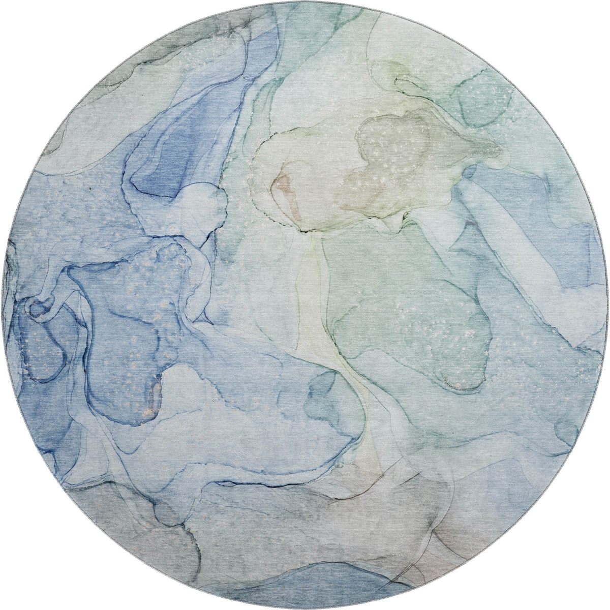 647005 8 ft. Blue & Ivory Abstract Transitional Washable Round Area Rug with UV Protection