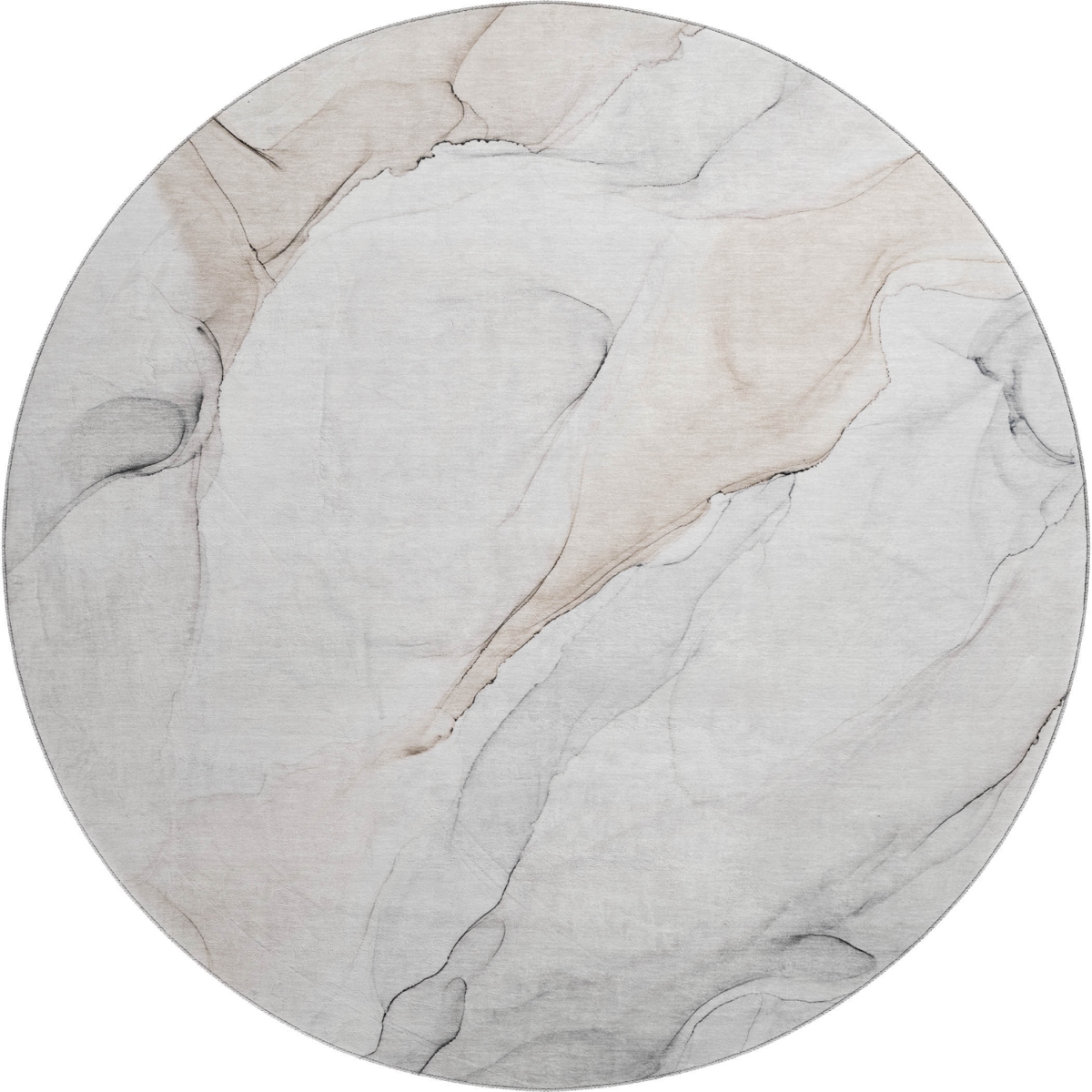 647155 8 ft. Ivory & Beige Abstract Transitional Washable Round Area Rug with UV Protection