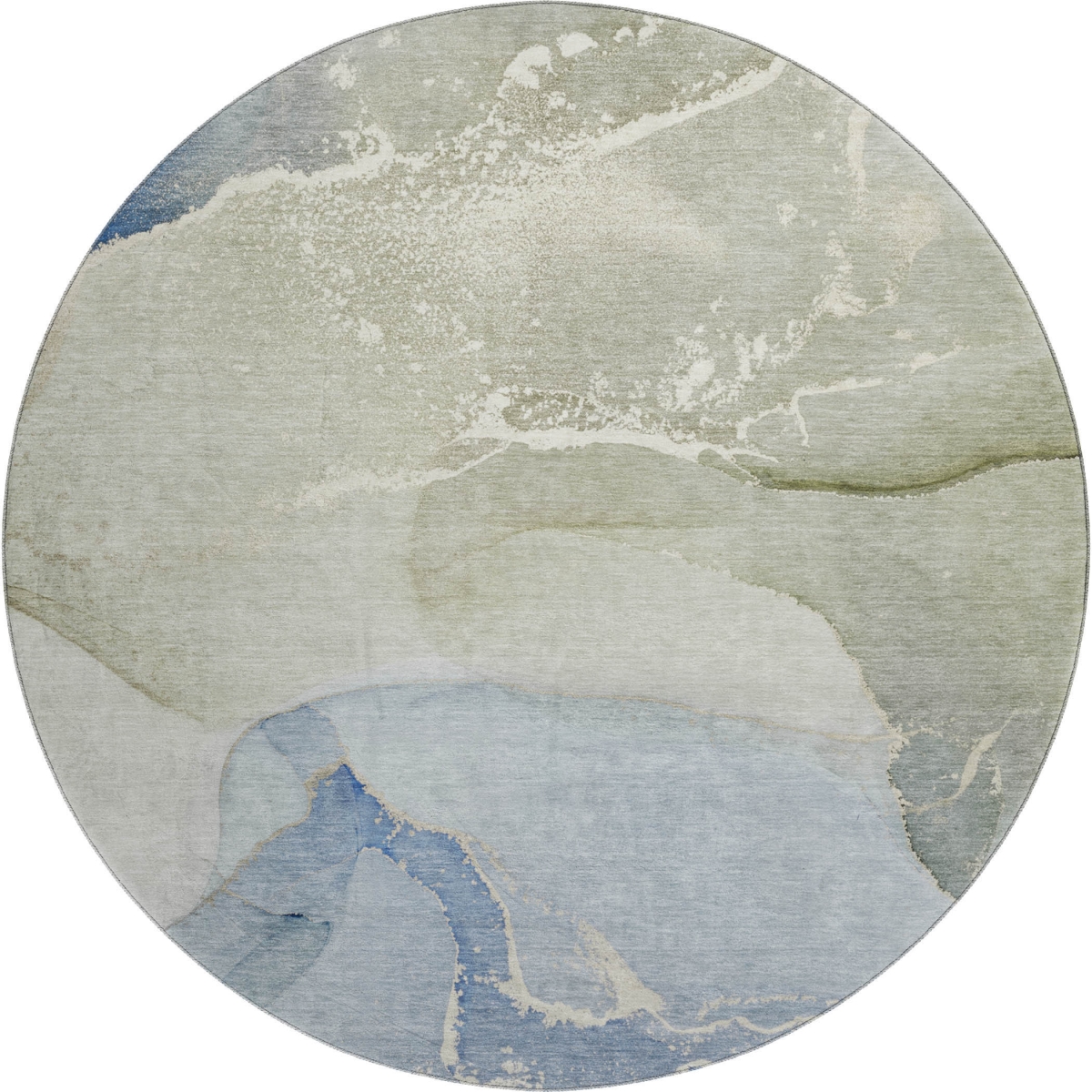 647191 8 ft. Blue, Gray & Ivory Abstract Transitional Washable Round Area Rug with UV Protection