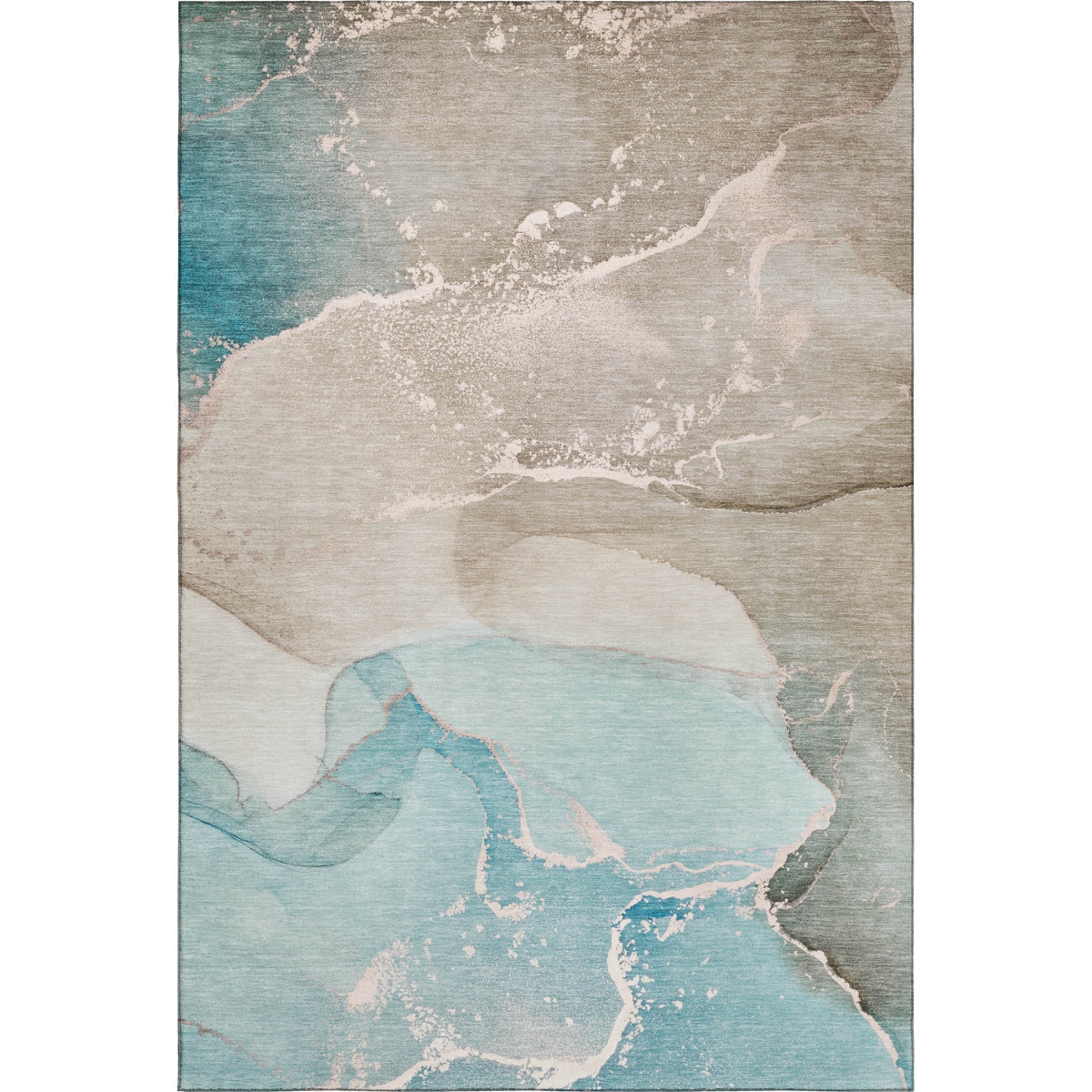 647213 3 x 5 ft. Teal Beige & Ivory Abstract Washable Machine Made Rectangle Area Rug with UV Protection