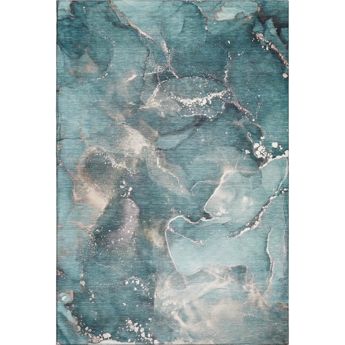 647249 3 x 5 ft. Teal & Ivory Abstract Transitional Washable Machine Made Rectangle Area Rug with UV Protection