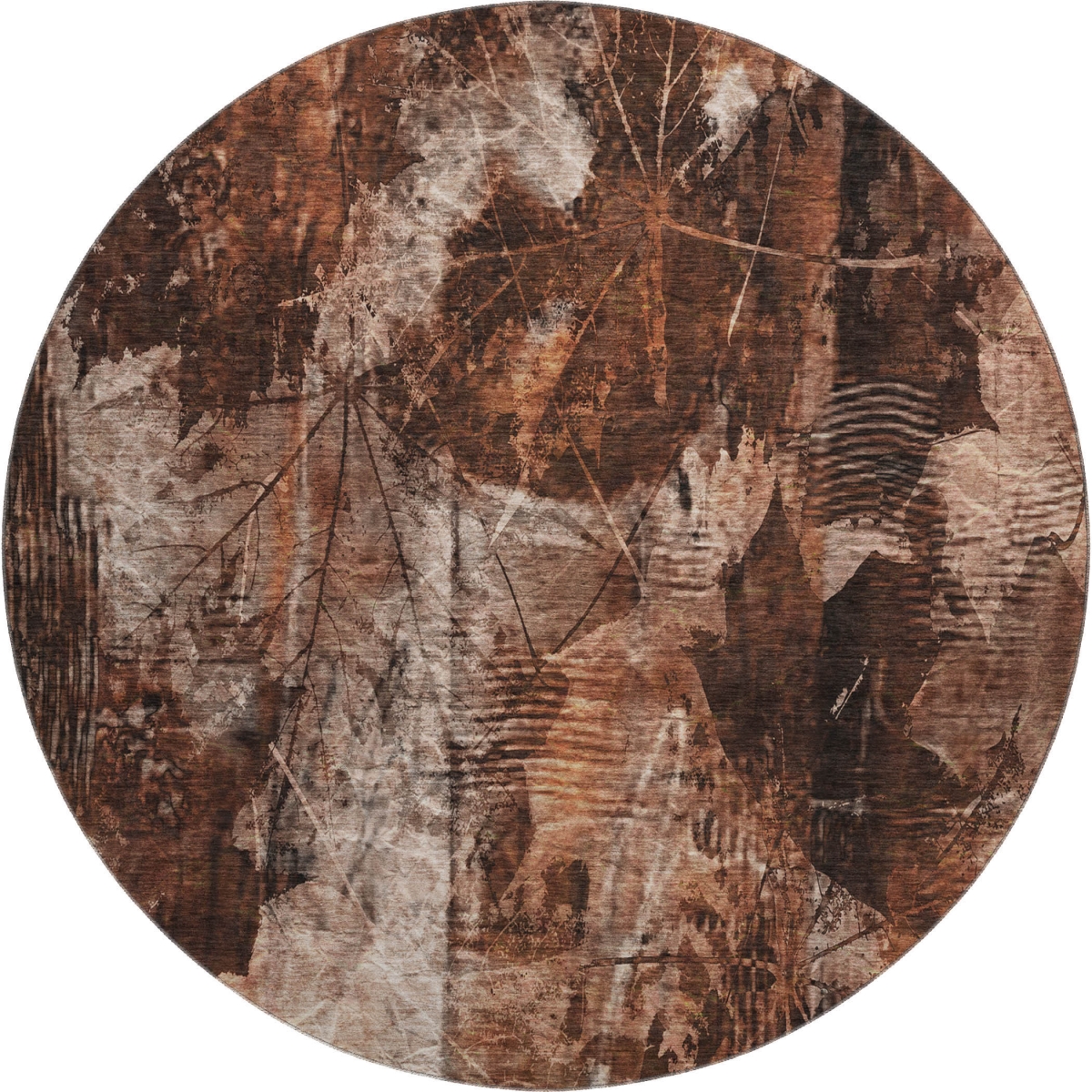 649081 8 ft. Rust & Ivory Floral Transitional Washable Round Area Rug with UV Protection
