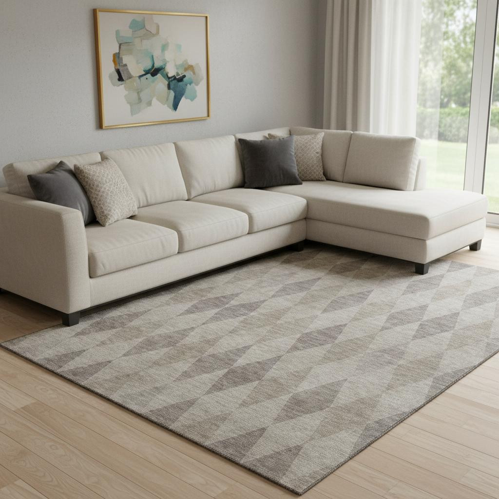 649348 10 x 14 ft. Beige & Gray Geometric Washable Machine Made Rectangle Area Rug with UV Protection