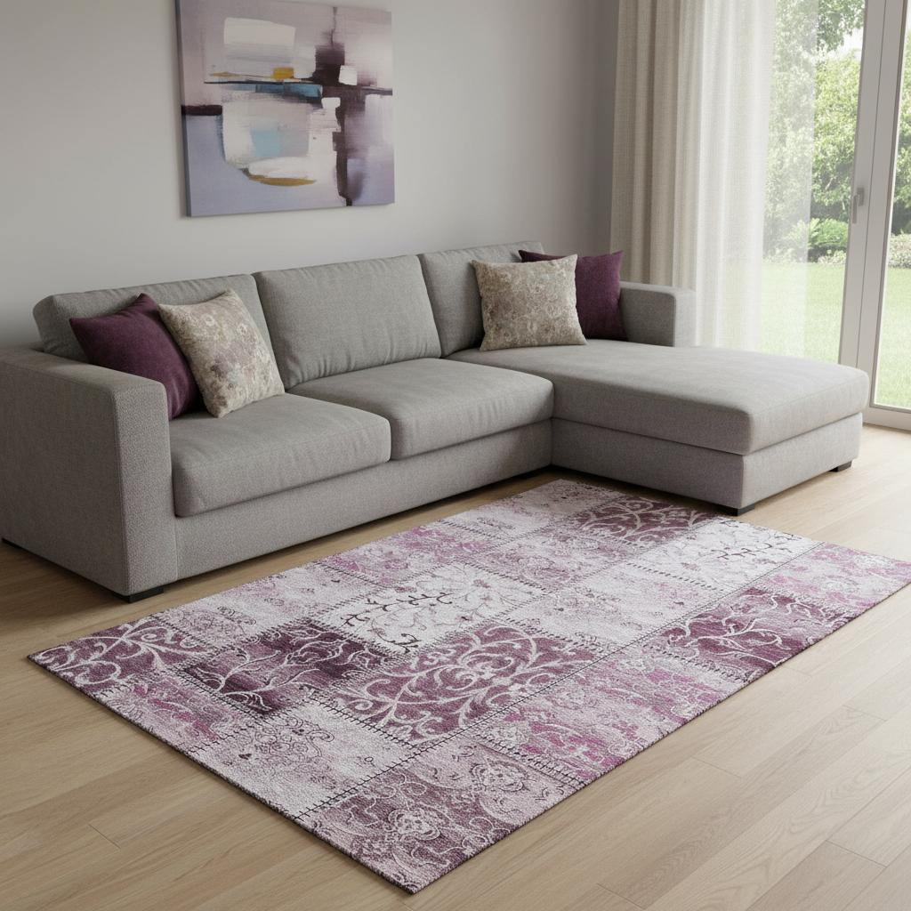 649558 10 x 14 ft. Burgundy & Ivory Patchwork Washable Machine Made Rectangle Area Rug with UV Protection