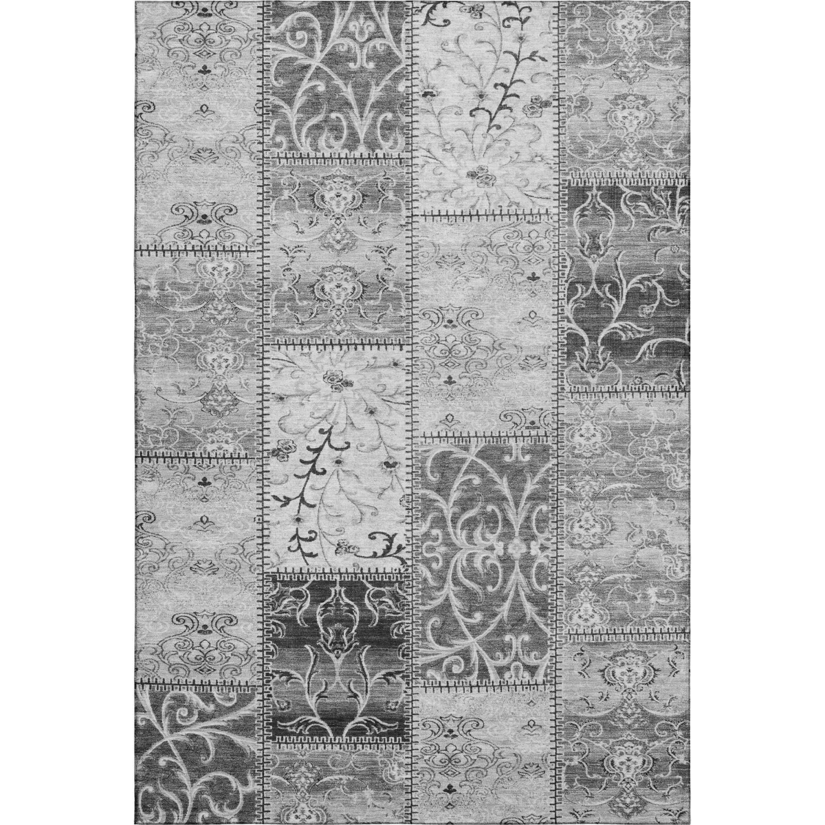 649569 9 x 12 ft. Gray & Ivory Patchwork Washable Machine Made Rectangle Area Rug with UV Protection