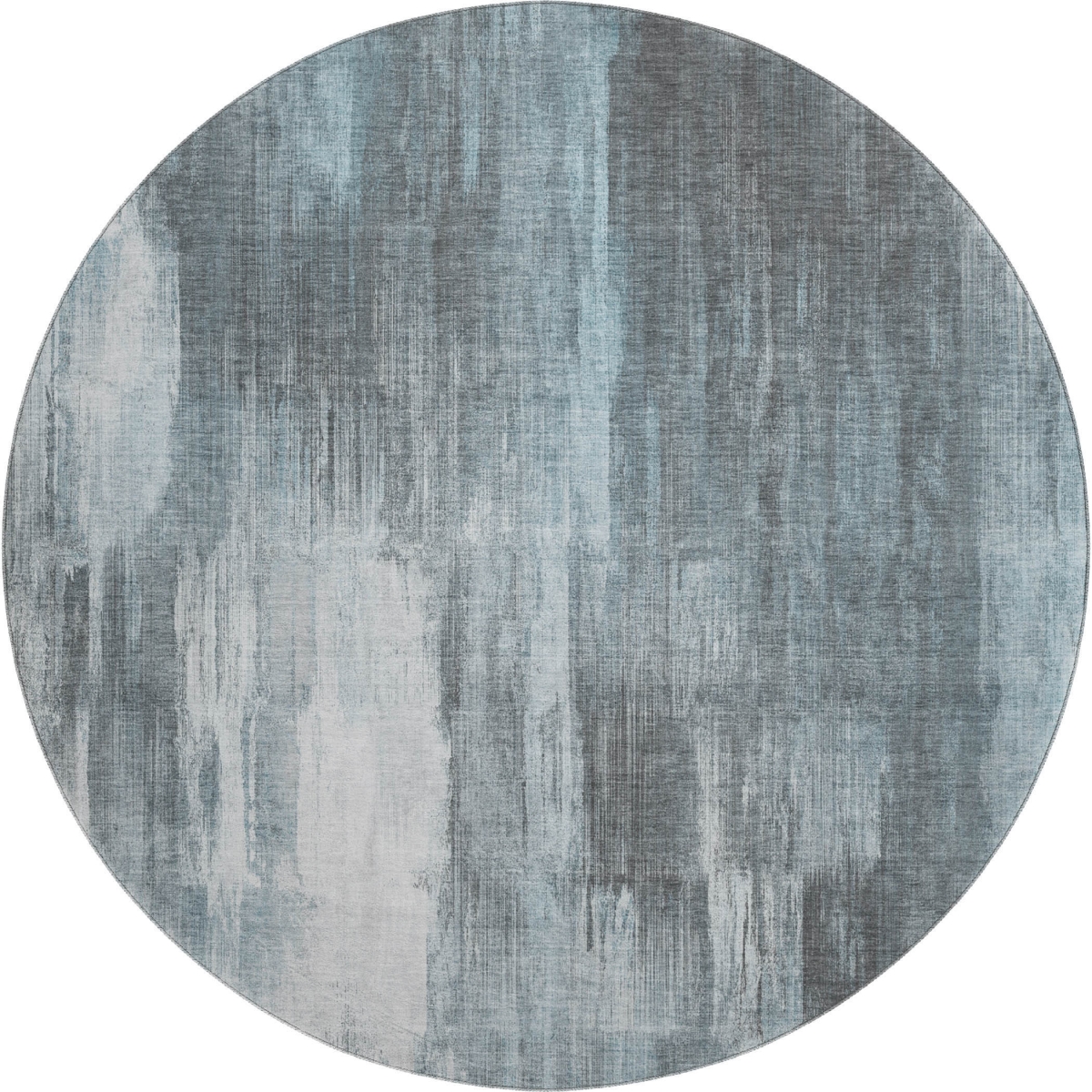 649615 8 ft. Teal & Ivory Abstract Transitional Washable Round Area Rug with UV Protection