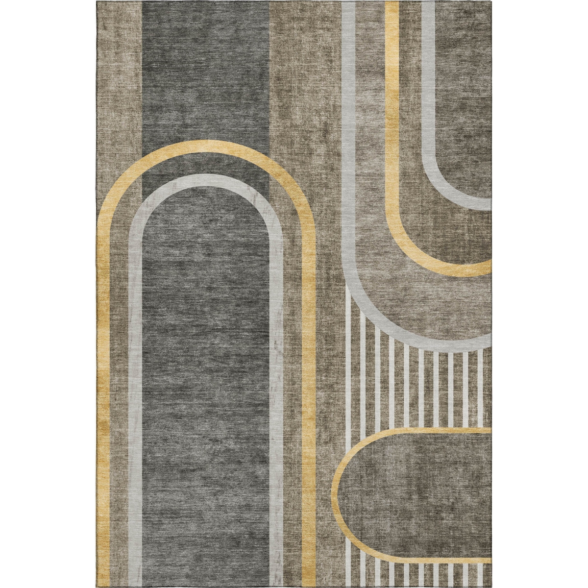 647930 8 x 10 ft. Taupe & Gold Geometric Washable Machine Made Rectangle Area Rug with UV Protection