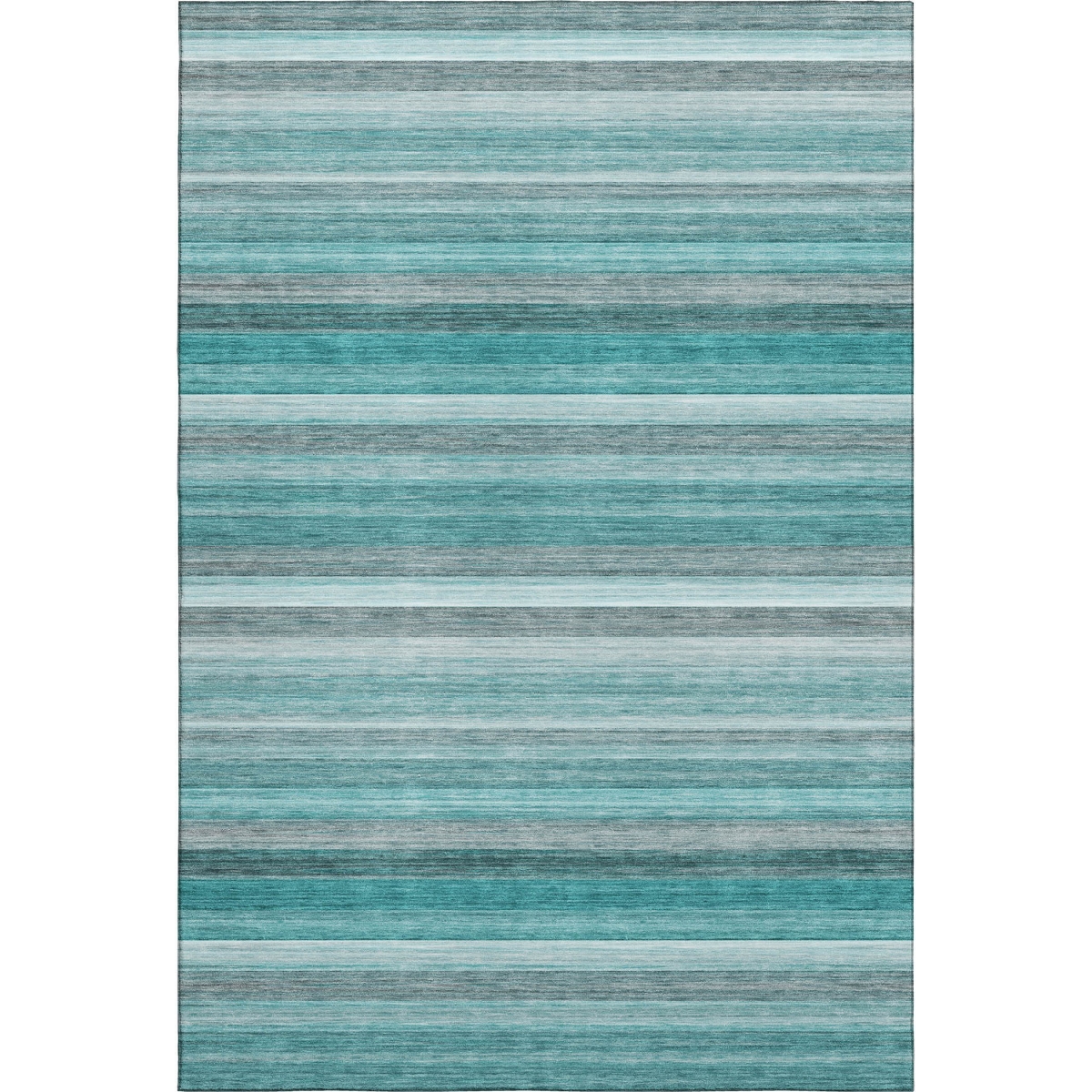 648056 8 x 10 ft. Teal, Gray & Ivory Striped Washable Machine Made Rectangle Area Rug with UV Protection