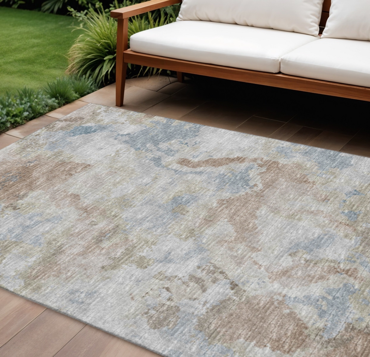 643599 9 x 12 ft. Midnight Ivory & Coffee Abstract Washable Transitional Indoor & Outdoor Rectangle Area Rug