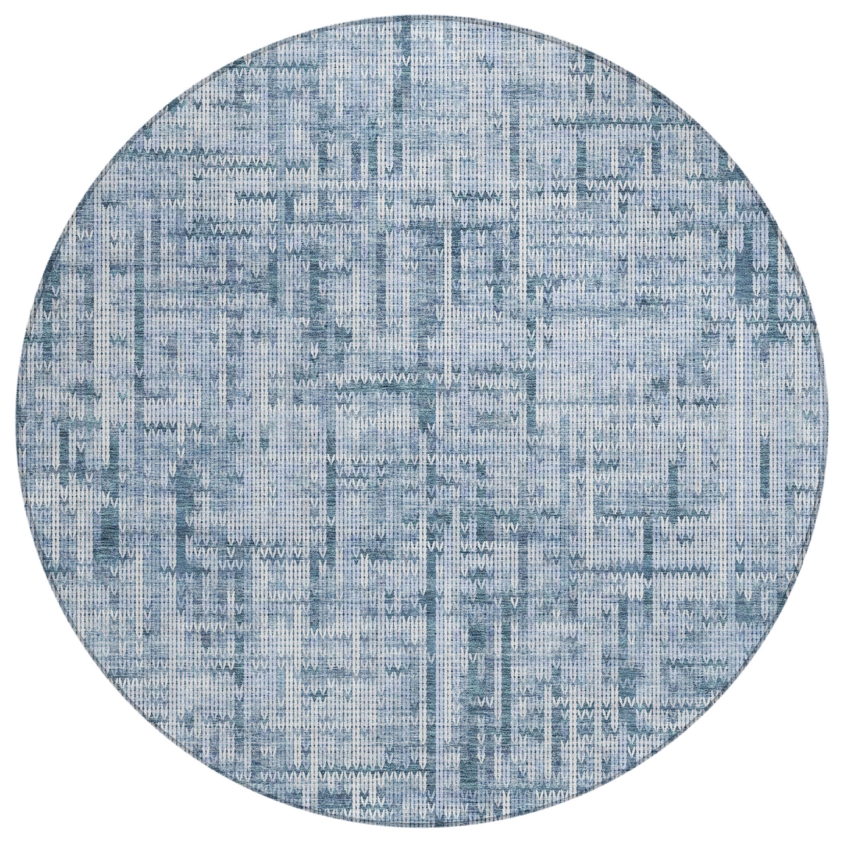 636541 8 ft. Blue & Ivory Striped Washable Transitional Indoor & Outdoor Round Area Rug