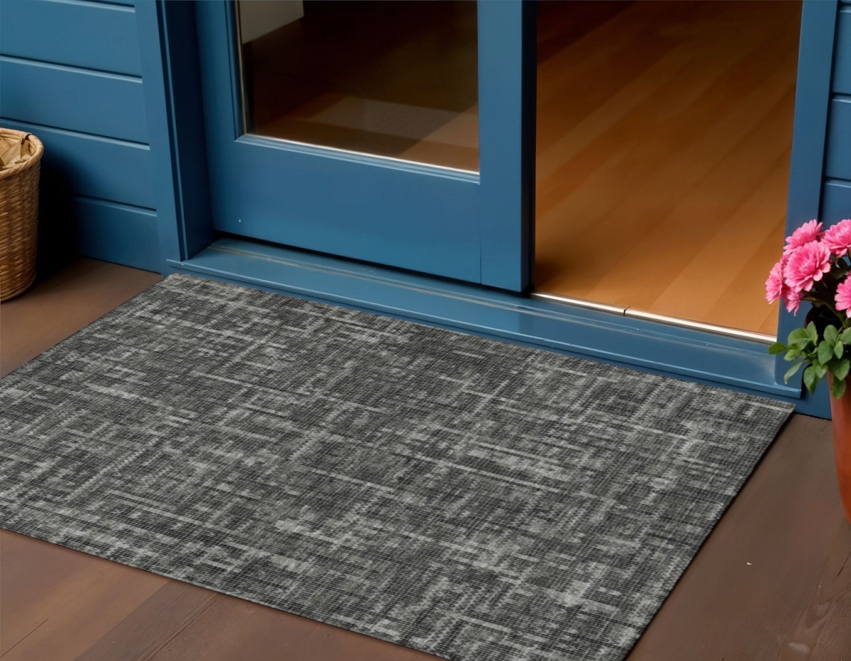 636551 3 x 5 ft. Charcoal & Ivory Striped Washable Transitional Indoor & Outdoor Rectangle Area Rug