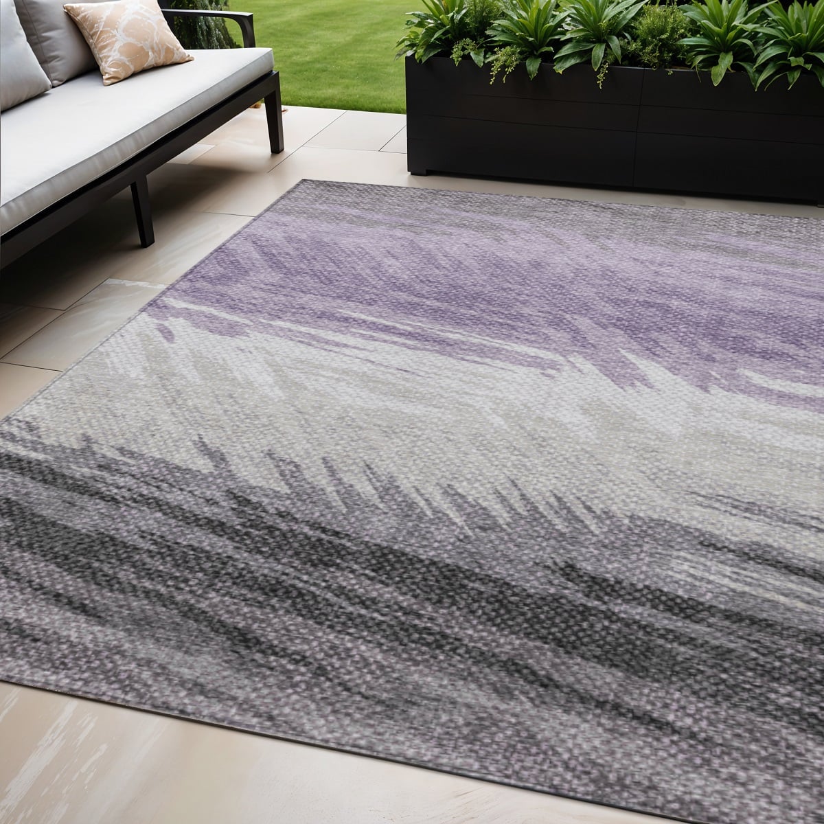 641495 5 x 8 ft. Lavender Ivory & Gray Striped Washable Transitional Indoor & Outdoor Rectangle Area Rug
