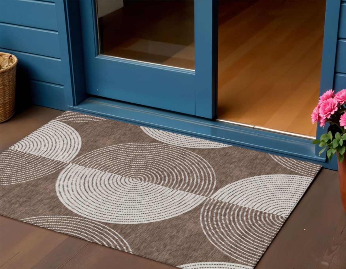 641584 3 x 5 ft. Beige & Taupe Geometric Washable Transitional Indoor & Outdoor Rectangle Area Rug