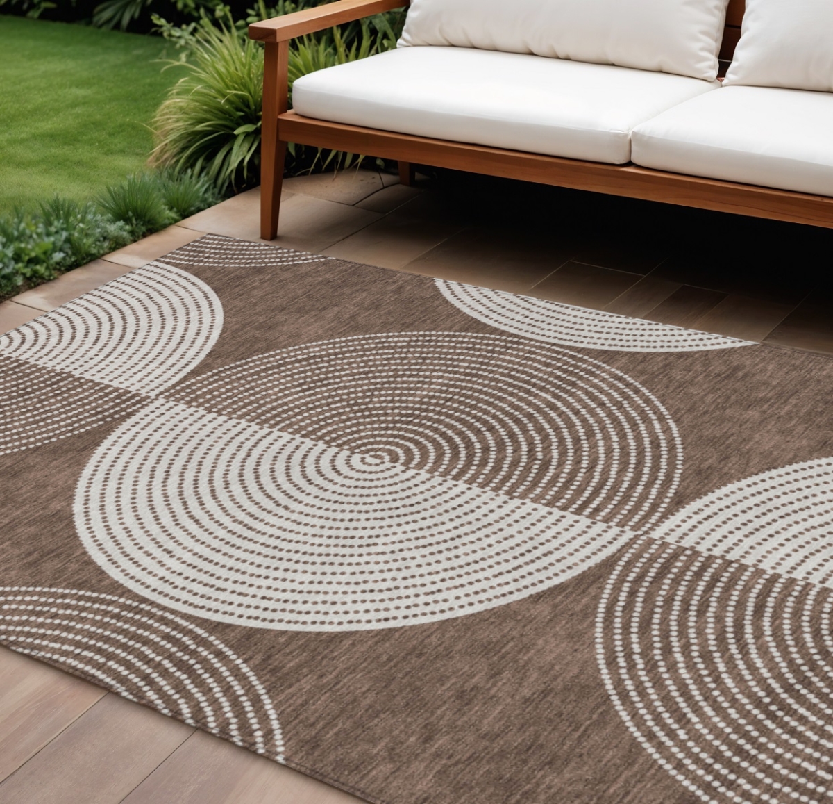 641589 10 x 14 ft. Beige & Taupe Geometric Washable Transitional Indoor & Outdoor Rectangle Area Rug