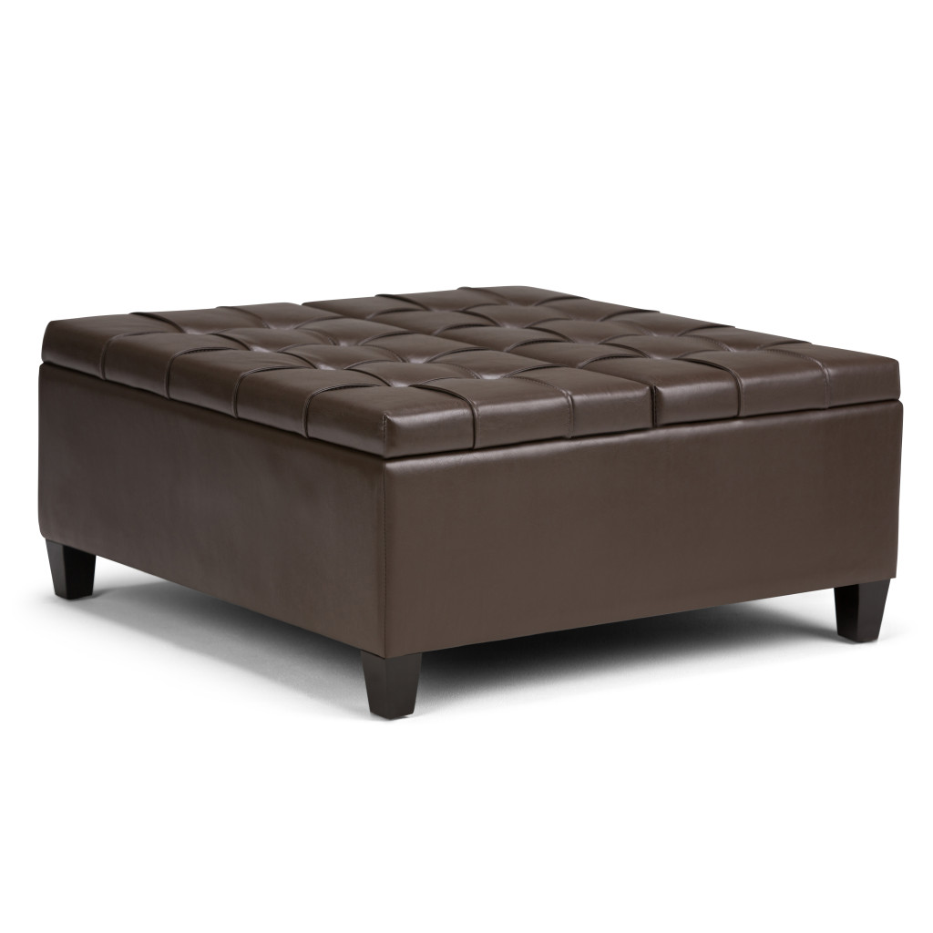 641641 16.50 x 36 x 36 in. Brown & Espresso Leather Cocktail Ottoman with Storage