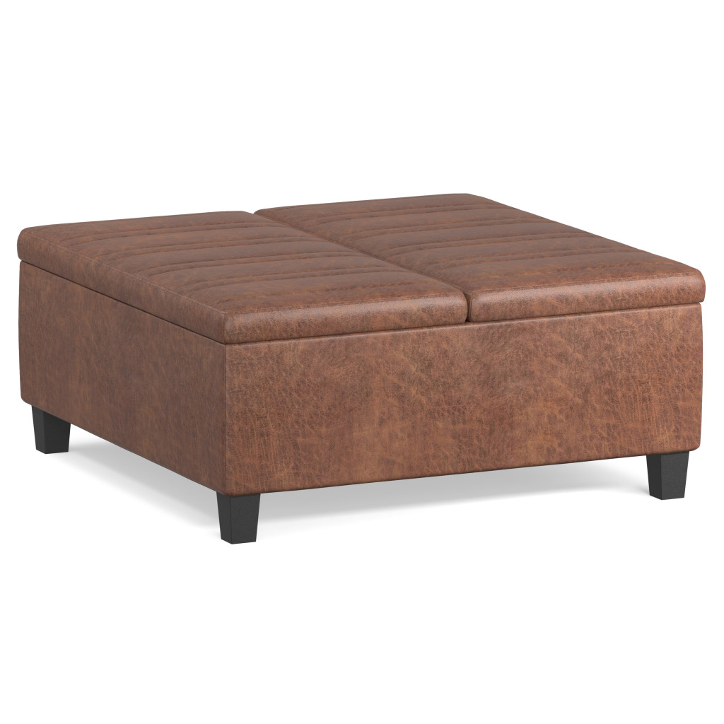 641646 16.50 x 36 x 36 in. Brown & Espresso Leather Cocktail Ottoman with Storage
