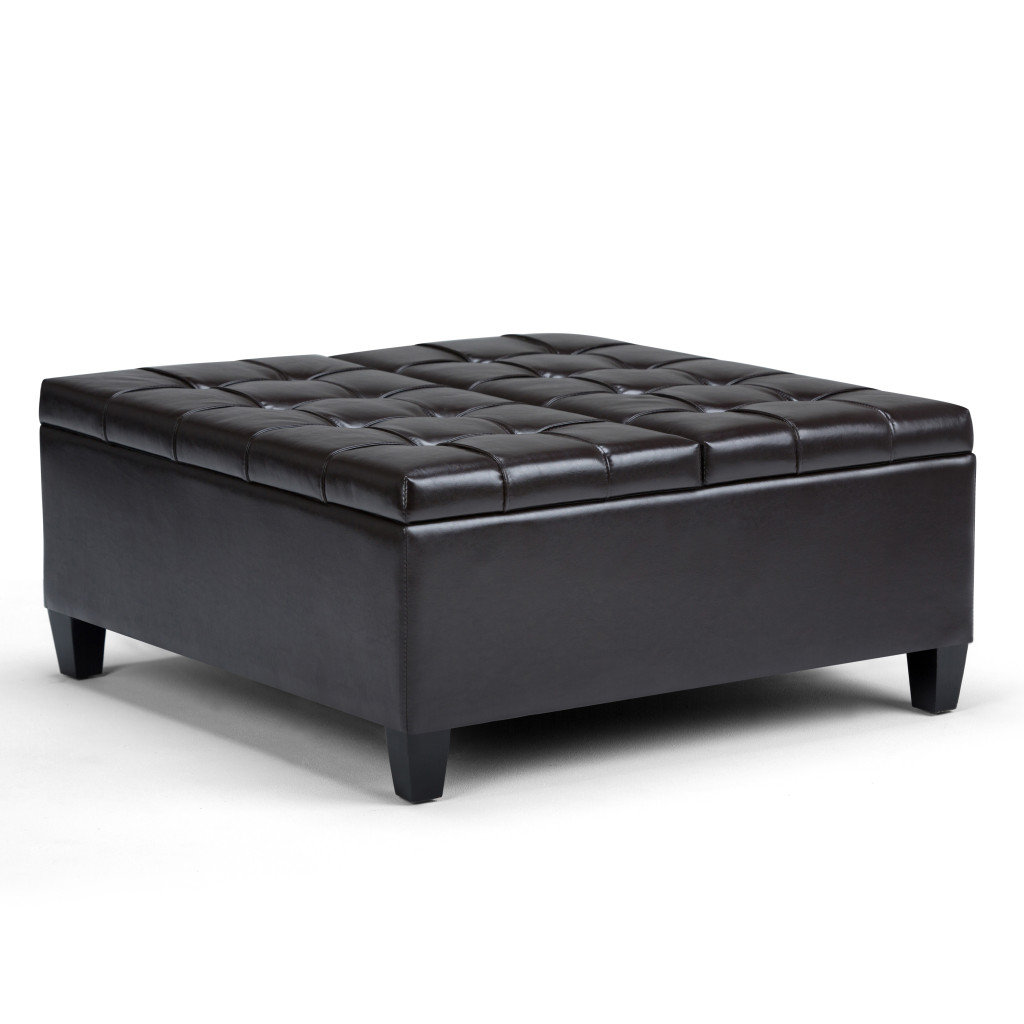 641661 16.50 x 36 x 36 in. Brown & Espresso Leather Cocktail Ottoman with Storage