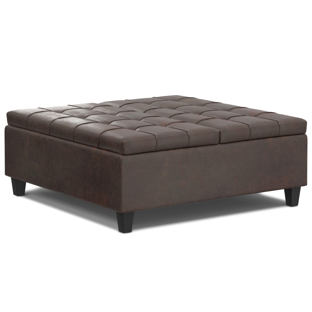 641689 16.50 x 40 x 40 in. Brown Leather Cocktail Ottoman with Storage