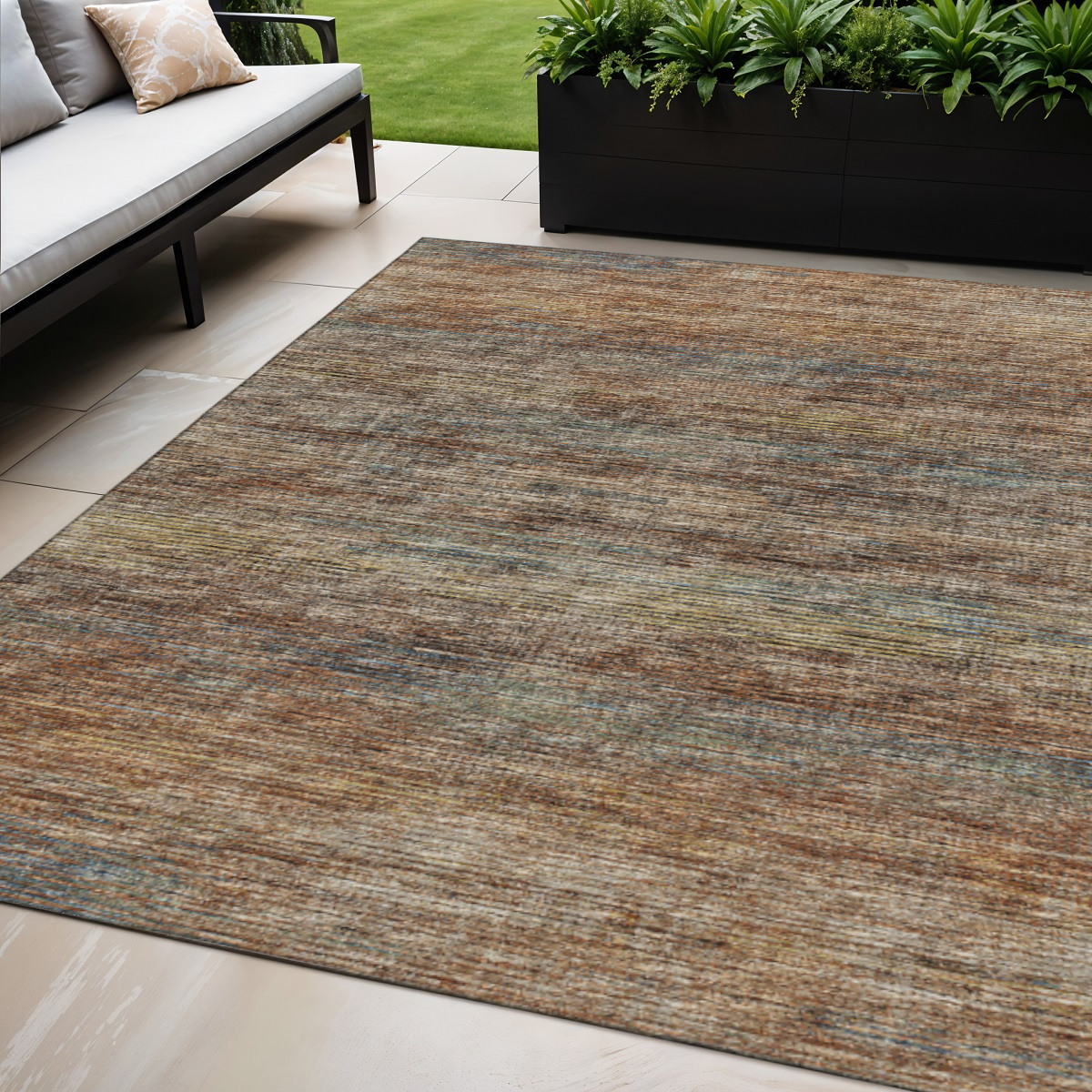 642381 5 x 8 ft. Burnt Sienna & Coffee Abstract Washable Transitional Indoor & Outdoor Rectangle Area Rug